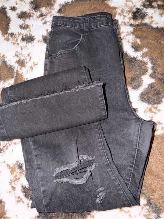 SHEIN Denim - SHEIN Black Skinny Distressed Jeans with Raw Hem
